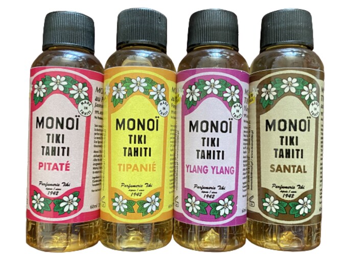 Set of 4 Monoi Tahiti Oil 2oz: Ylang Frangipani Jasmine Sandalwood